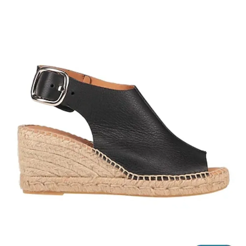 Anthropologie Maypol black Leather Cross Band‎ Espadrilles Wedge Sandals 40/9